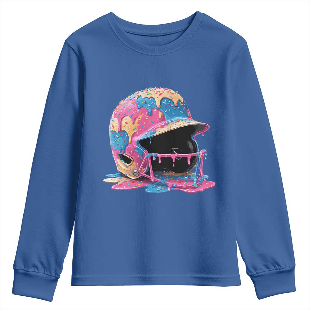 Funny Baseball Helmet Ice Cream Baseball Drip Youth Sweatshirt - Wonder Print Shop