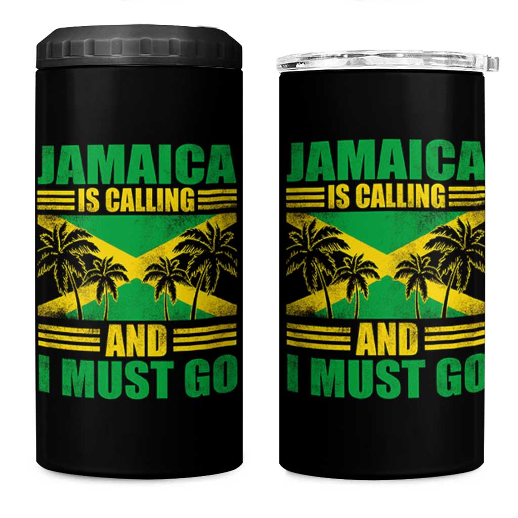 Funny Jamaica Is Calling And I Must Go 4 in 1 Can Cooler Tumbler Jamaican Flag Travel - Wonder Print Shop