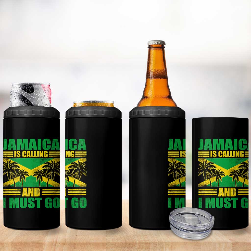 Funny Jamaica Is Calling And I Must Go 4 in 1 Can Cooler Tumbler Jamaican Flag Travel - Wonder Print Shop
