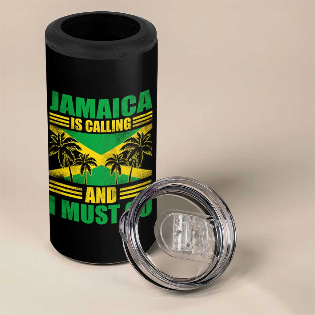 Funny Jamaica Is Calling And I Must Go 4 in 1 Can Cooler Tumbler Jamaican Flag Travel - Wonder Print Shop
