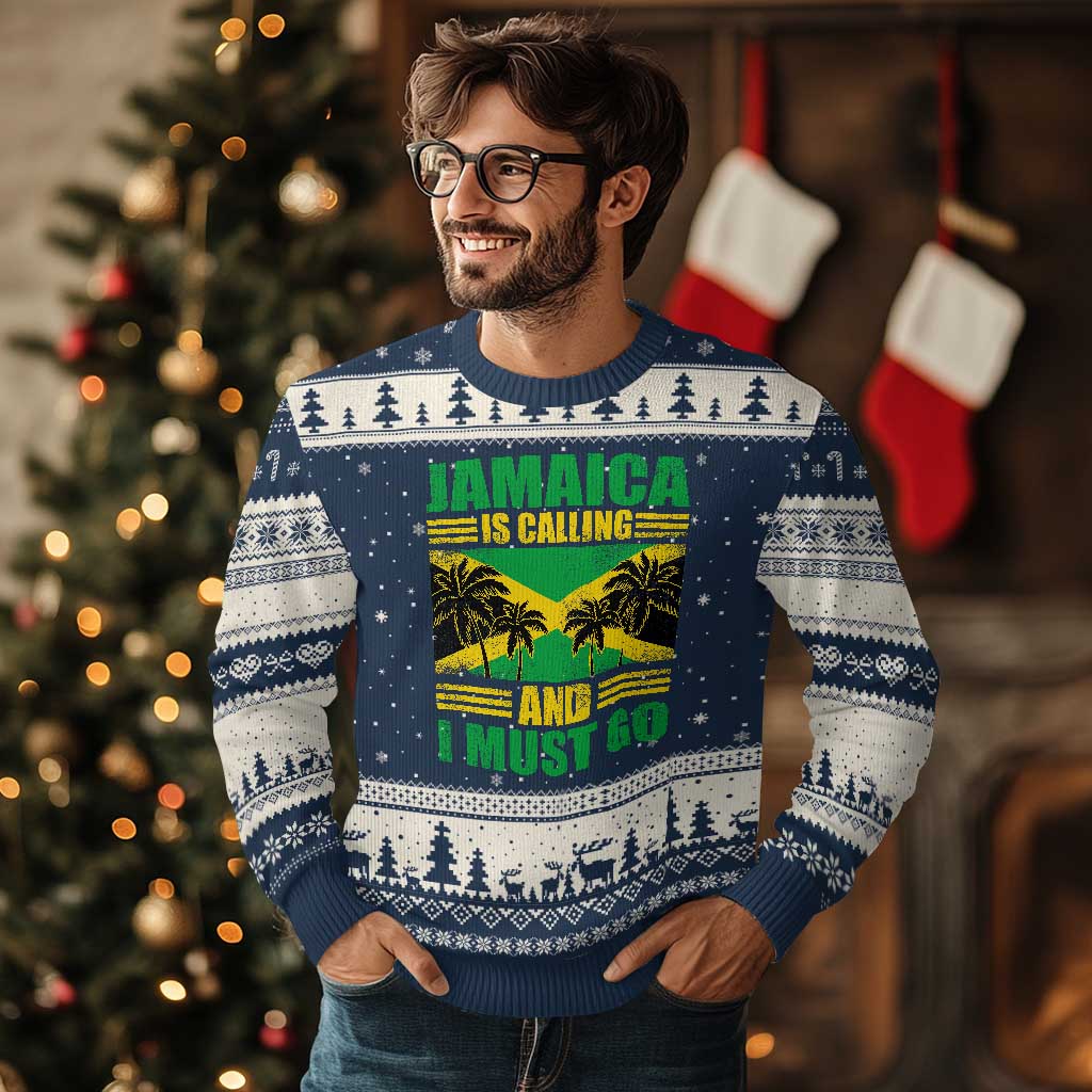 Funny Jamaica Is Calling And I Must Go Ugly Christmas Sweater Jamaican Flag Travel - Wonder Print Shop