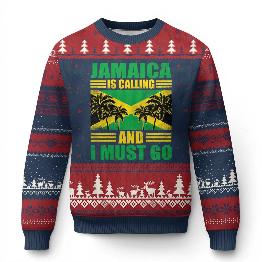 Funny Jamaica Is Calling And I Must Go Ugly Christmas Sweater Jamaican Flag Travel - Wonder Print Shop