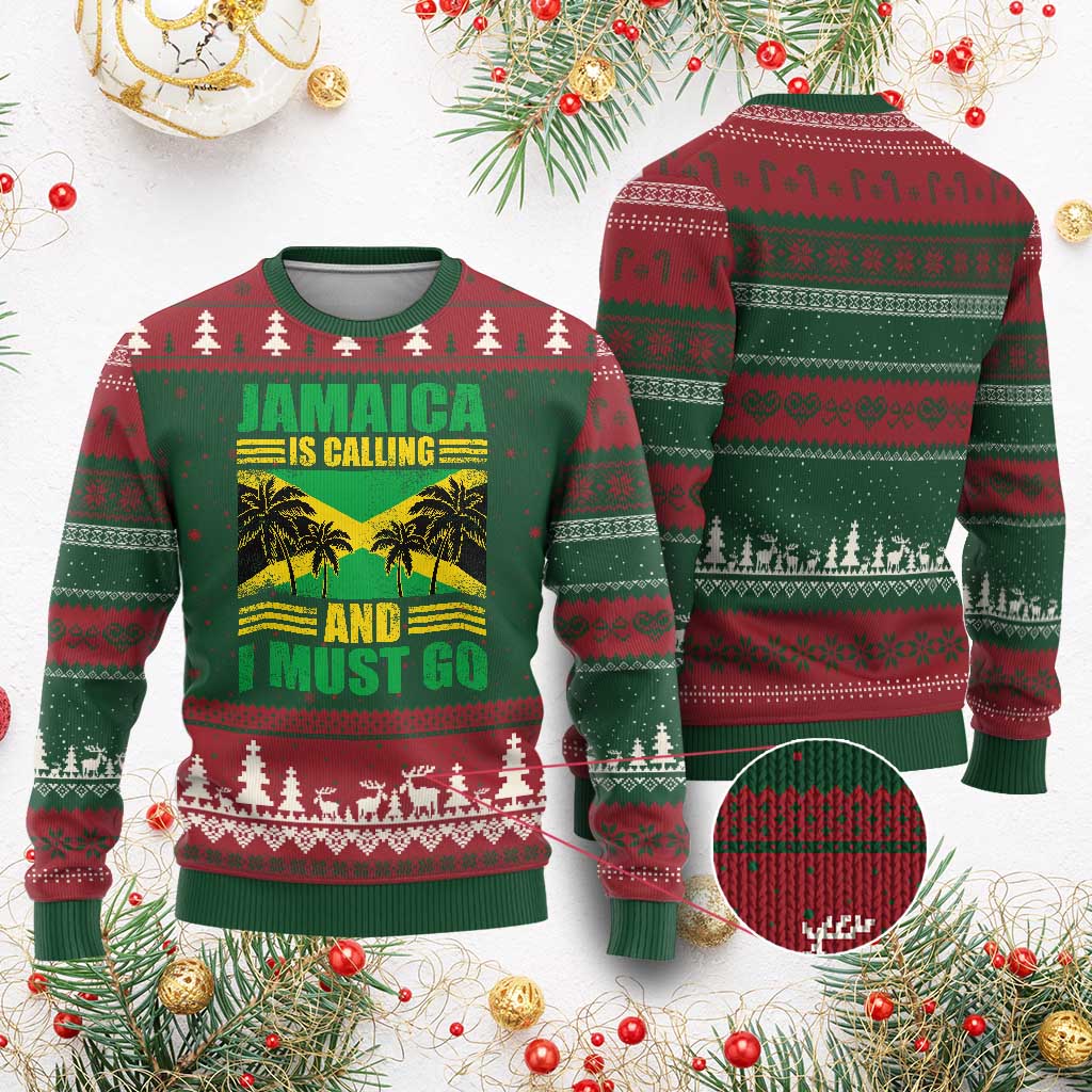 Funny Jamaica Is Calling And I Must Go Ugly Christmas Sweater Jamaican Flag Travel - Wonder Print Shop