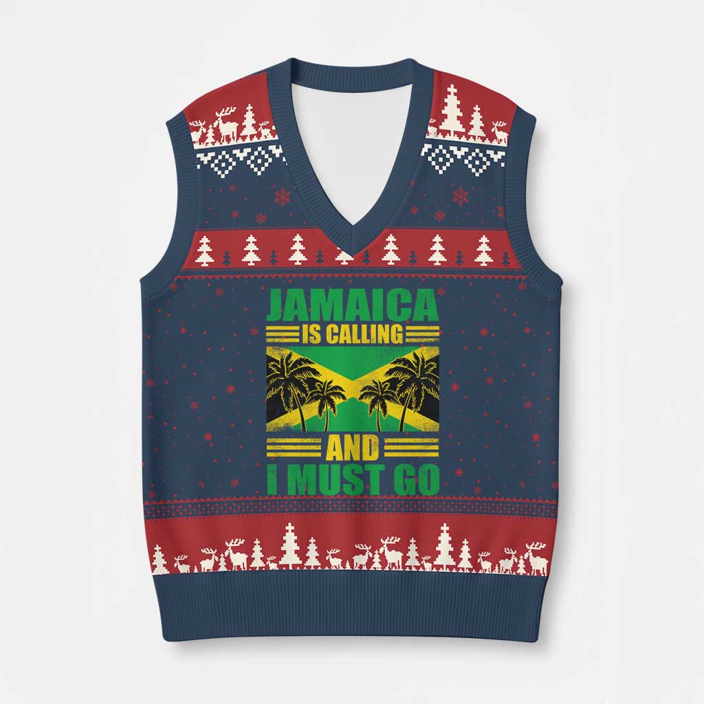 Funny Jamaica Is Calling And I Must Go V-Neck Knit Sweater Vest Jamaican Flag Travel - Wonder Print Shop