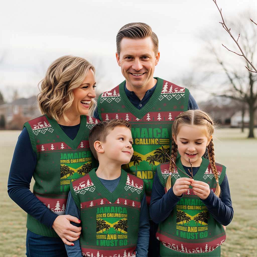 Funny Jamaica Is Calling And I Must Go V-Neck Knit Sweater Vest Jamaican Flag Travel - Wonder Print Shop