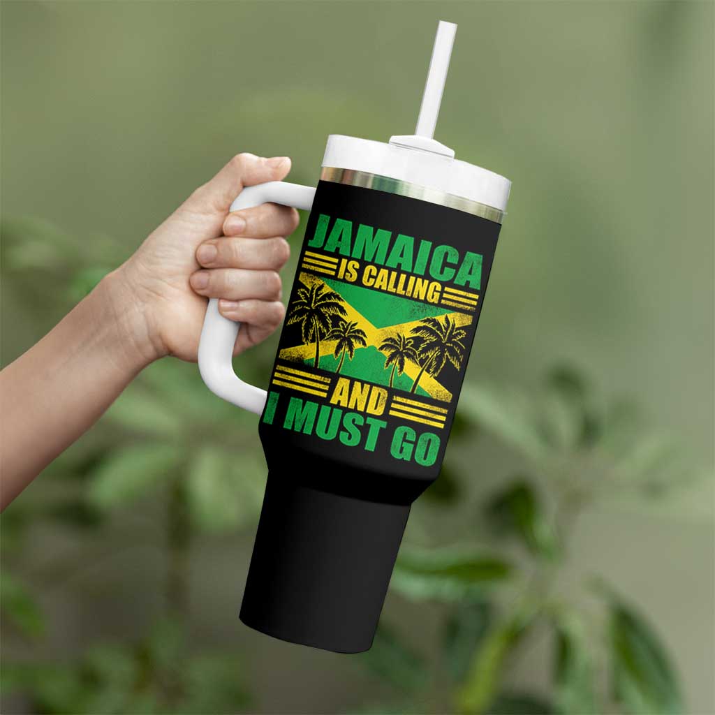 Funny Jamaica Is Calling And I Must Go Tumbler With Handle Jamaican Flag Travel - Wonder Print Shop