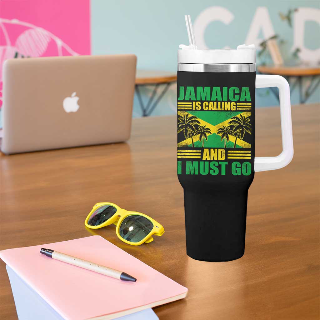 Funny Jamaica Is Calling And I Must Go Tumbler With Handle Jamaican Flag Travel - Wonder Print Shop