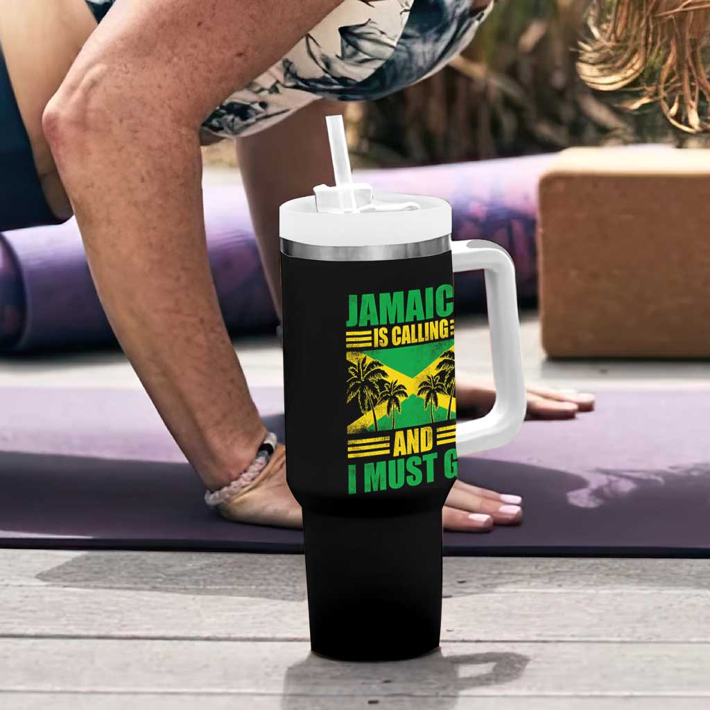 Funny Jamaica Is Calling And I Must Go Tumbler With Handle Jamaican Flag Travel - Wonder Print Shop