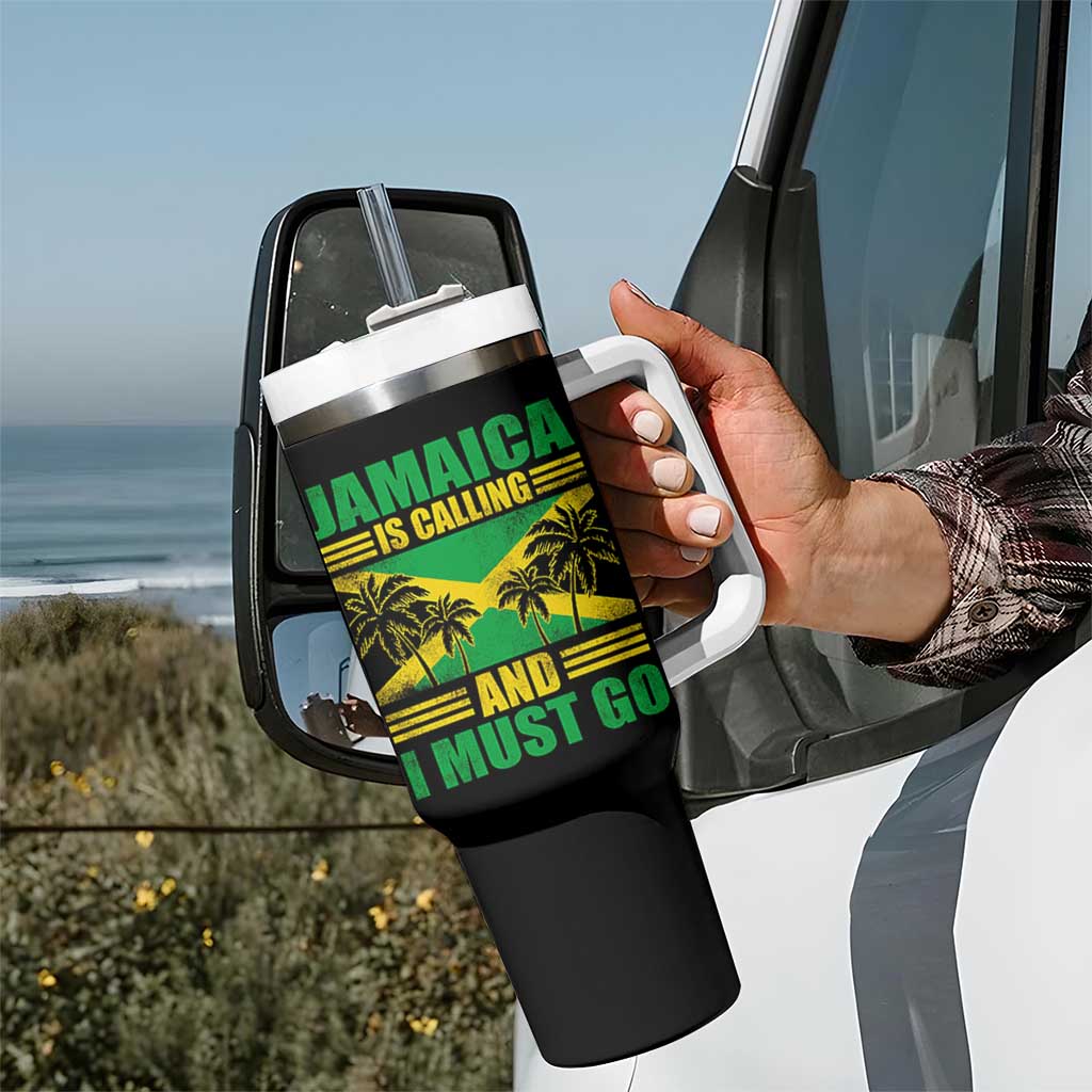 Funny Jamaica Is Calling And I Must Go Tumbler With Handle Jamaican Flag Travel - Wonder Print Shop