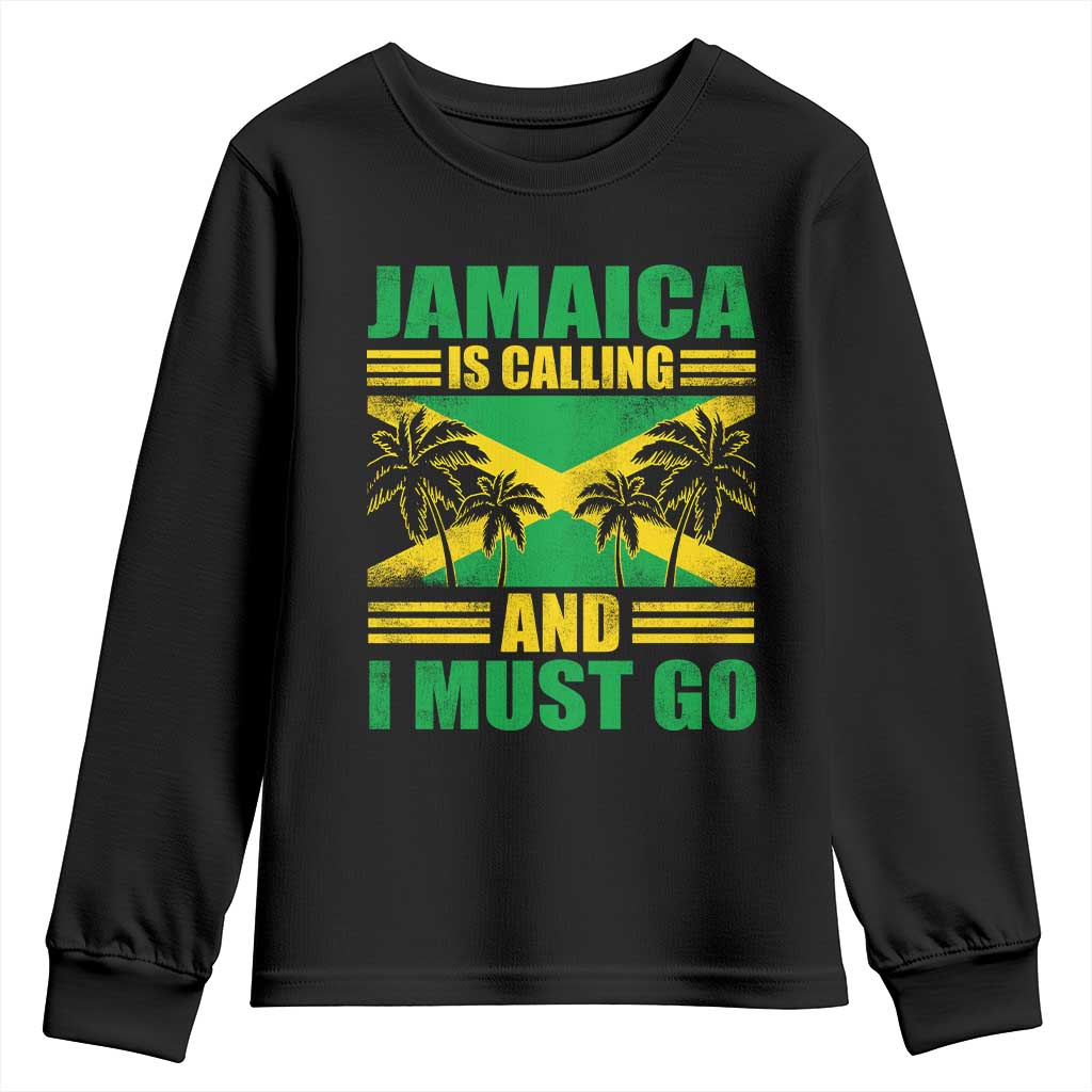 Funny Jamaica Is Calling And I Must Go Youth Sweatshirt Jamaican Flag Travel - Wonder Print Shop