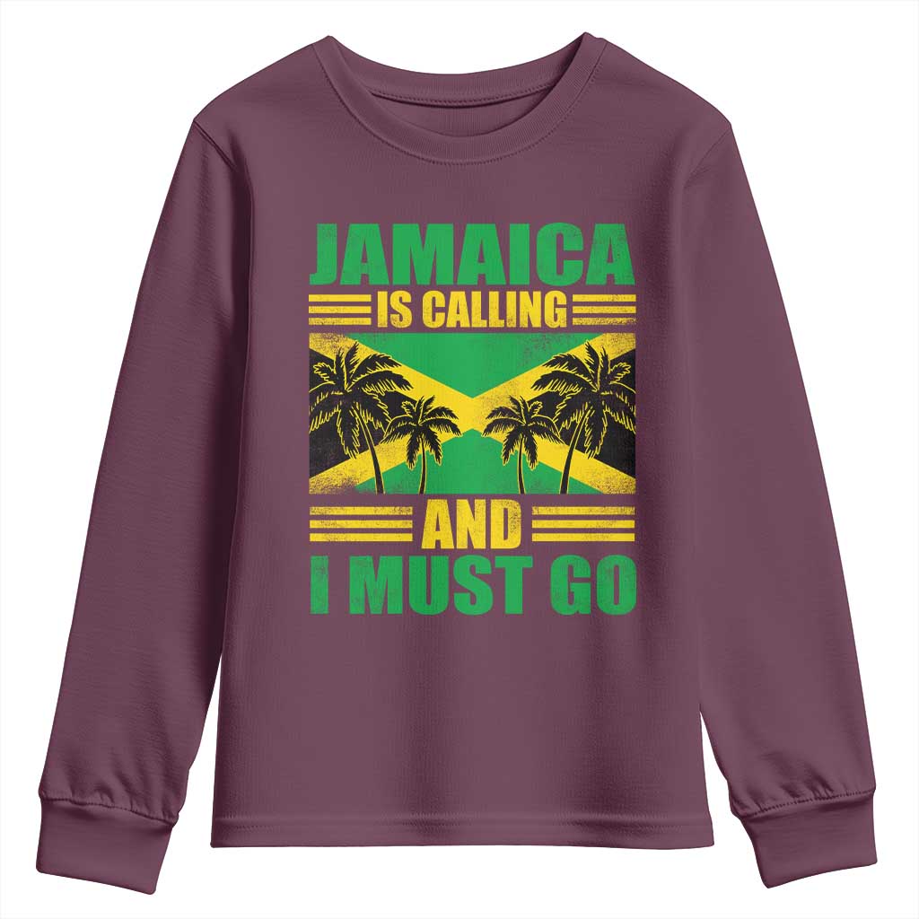 Funny Jamaica Is Calling And I Must Go Youth Sweatshirt Jamaican Flag Travel - Wonder Print Shop
