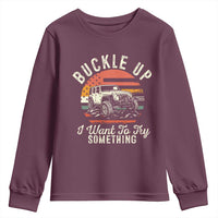 Funny Buckle Up I Want To Try Something Youth Sweatshirt Offroad Car American Flag - Wonder Print Shop