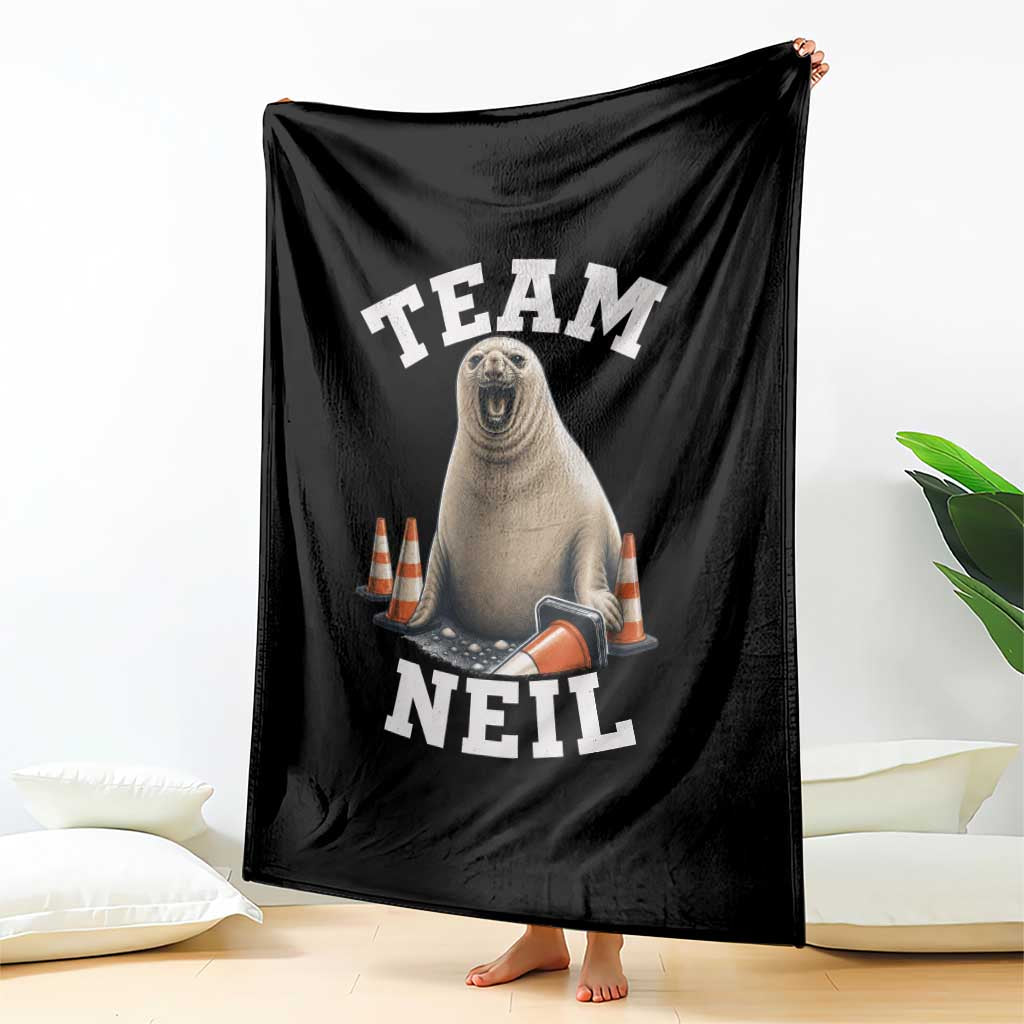 Team Neil The Seal Throw Blanket Funny Tasmania Elephant Seal with Traffic Cone