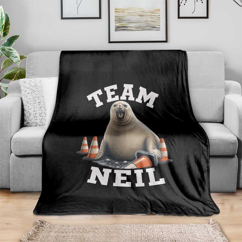 Team Neil The Seal Throw Blanket Funny Tasmania Elephant Seal with Traffic Cone