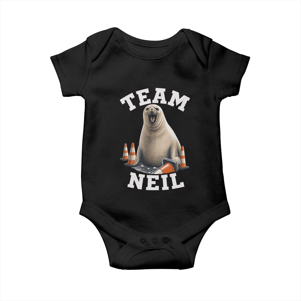 Team Neil The Seal Baby Onesie Funny Tasmania Elephant Seal with Traffic Cone