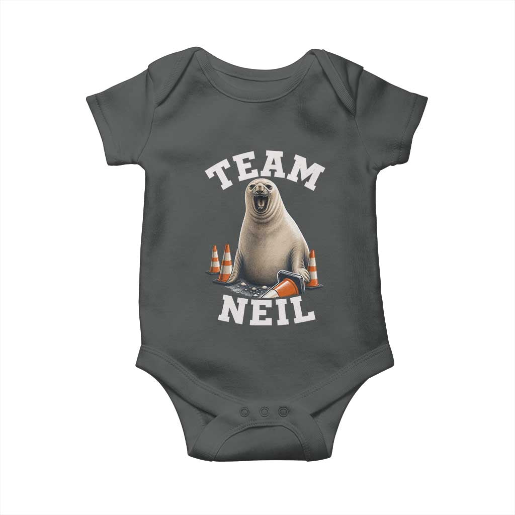 Team Neil The Seal Baby Onesie Funny Tasmania Elephant Seal with Traffic Cone
