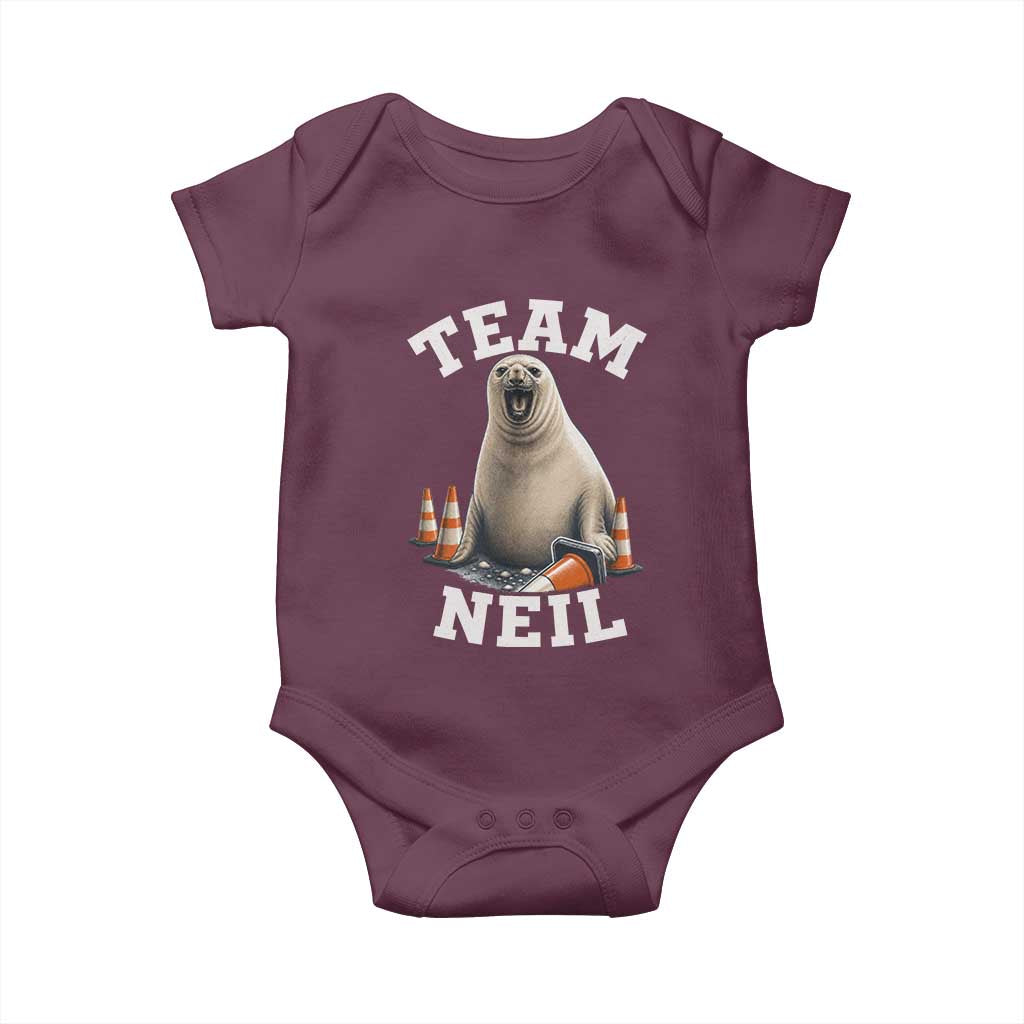 Team Neil The Seal Baby Onesie Funny Tasmania Elephant Seal with Traffic Cone
