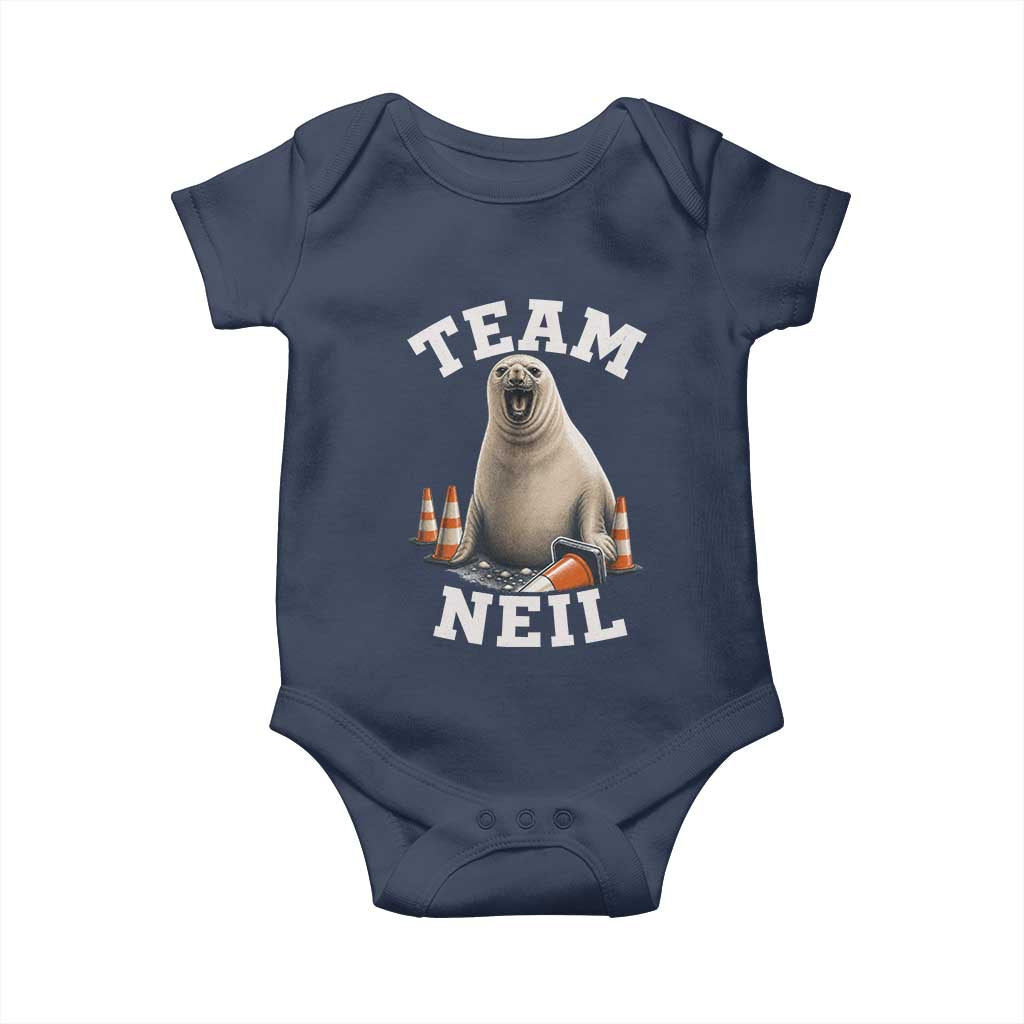 Team Neil The Seal Baby Onesie Funny Tasmania Elephant Seal with Traffic Cone