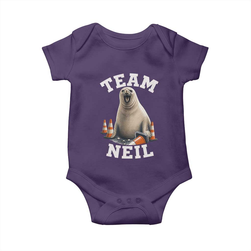 Team Neil The Seal Baby Onesie Funny Tasmania Elephant Seal with Traffic Cone