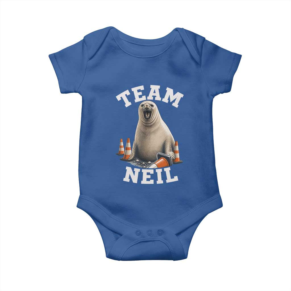 Team Neil The Seal Baby Onesie Funny Tasmania Elephant Seal with Traffic Cone