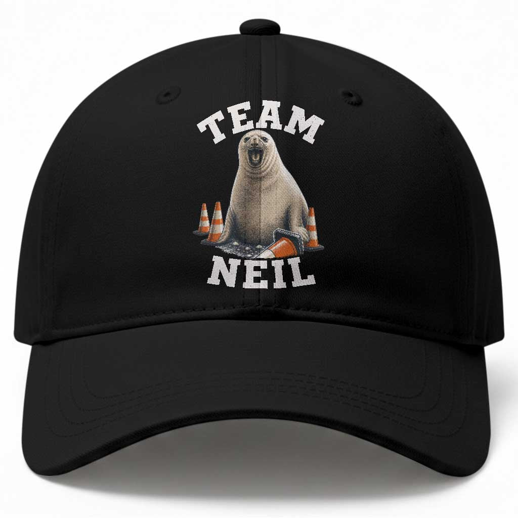 Team Neil The Seal Baseball Cap Funny Tasmania Elephant Seal with Traffic Cone