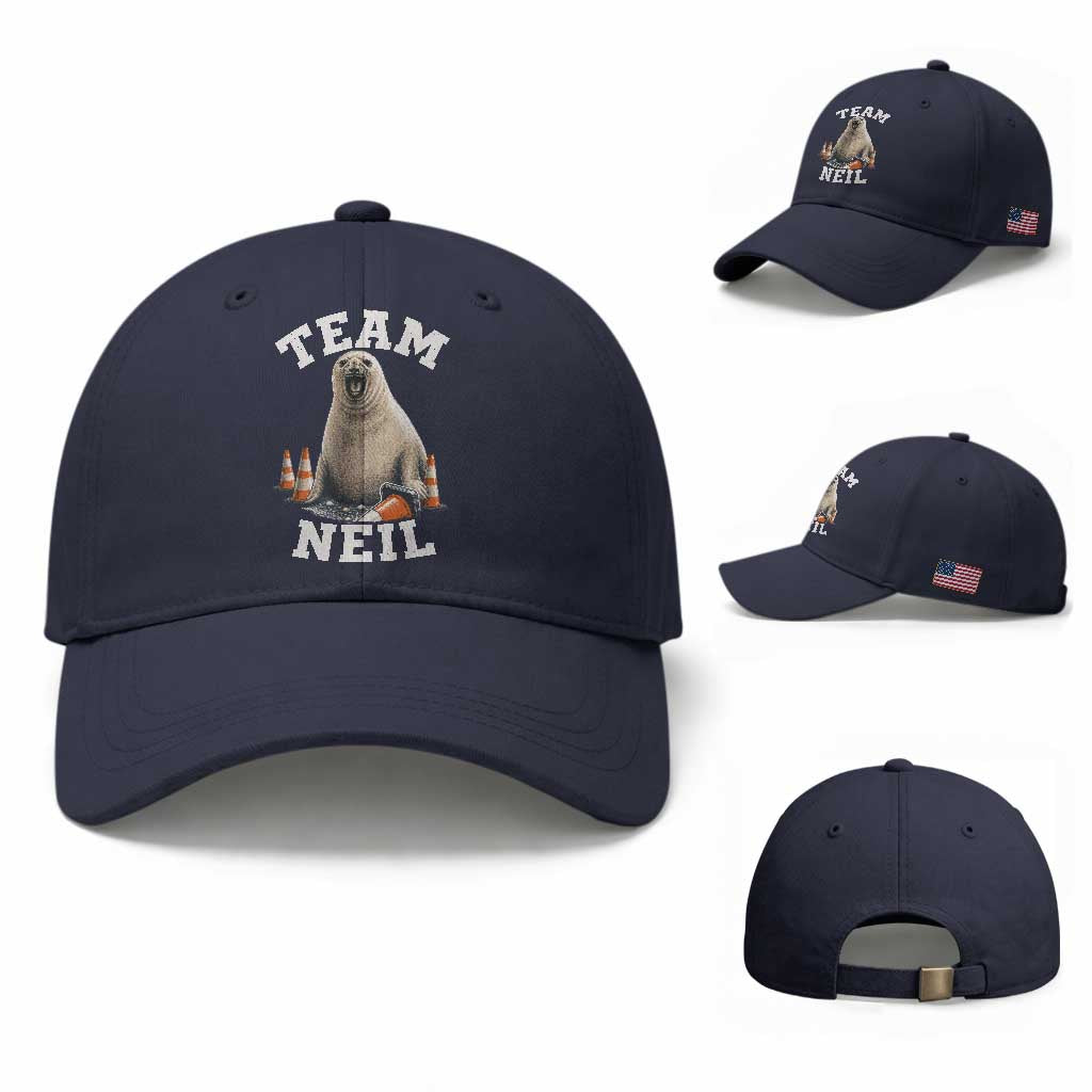 Team Neil The Seal Baseball Cap Funny Tasmania Elephant Seal with Traffic Cone