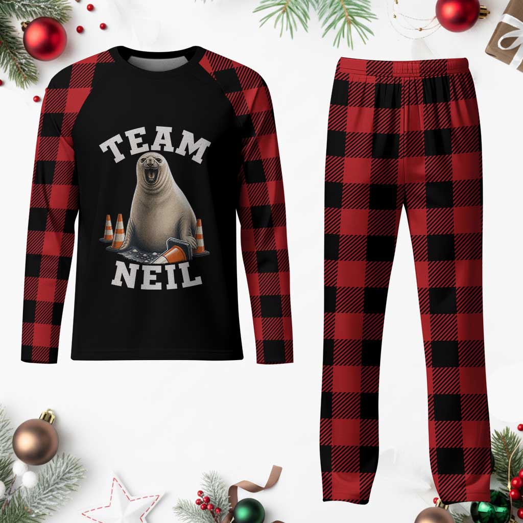 Team Neil The Seal Plaid Pajama Set Funny Tasmania Elephant Seal with Traffic Cone