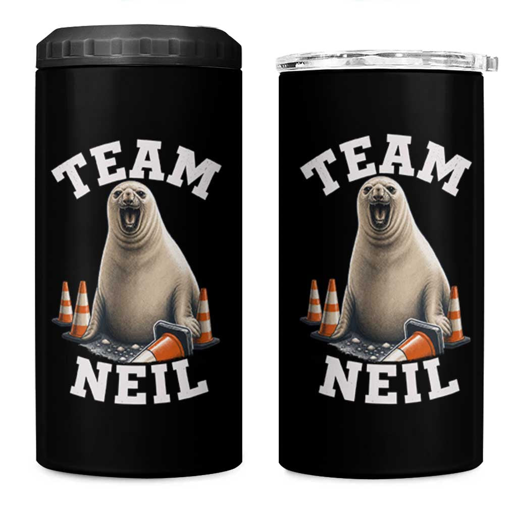 Team Neil The Seal 4 in 1 Can Cooler Tumbler Funny Tasmania Elephant Seal with Traffic Cone