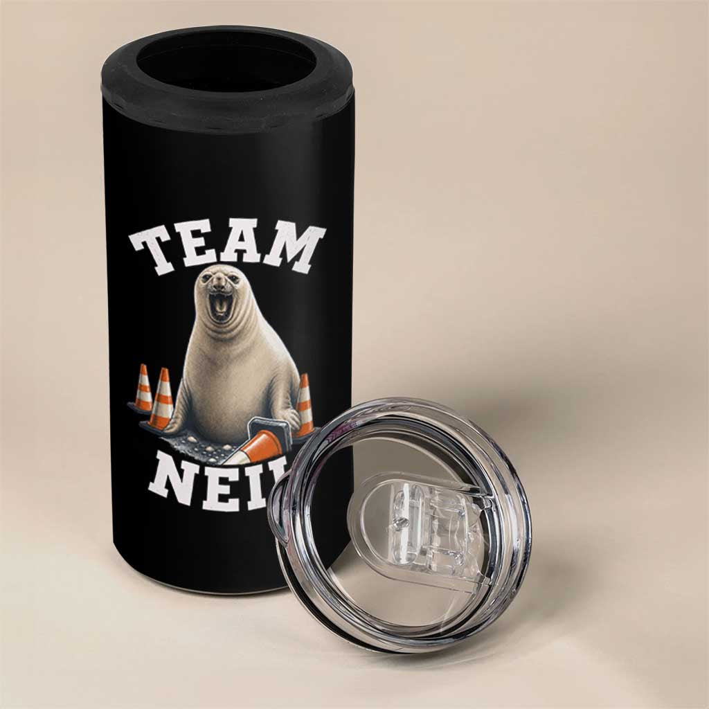 Team Neil The Seal 4 in 1 Can Cooler Tumbler Funny Tasmania Elephant Seal with Traffic Cone