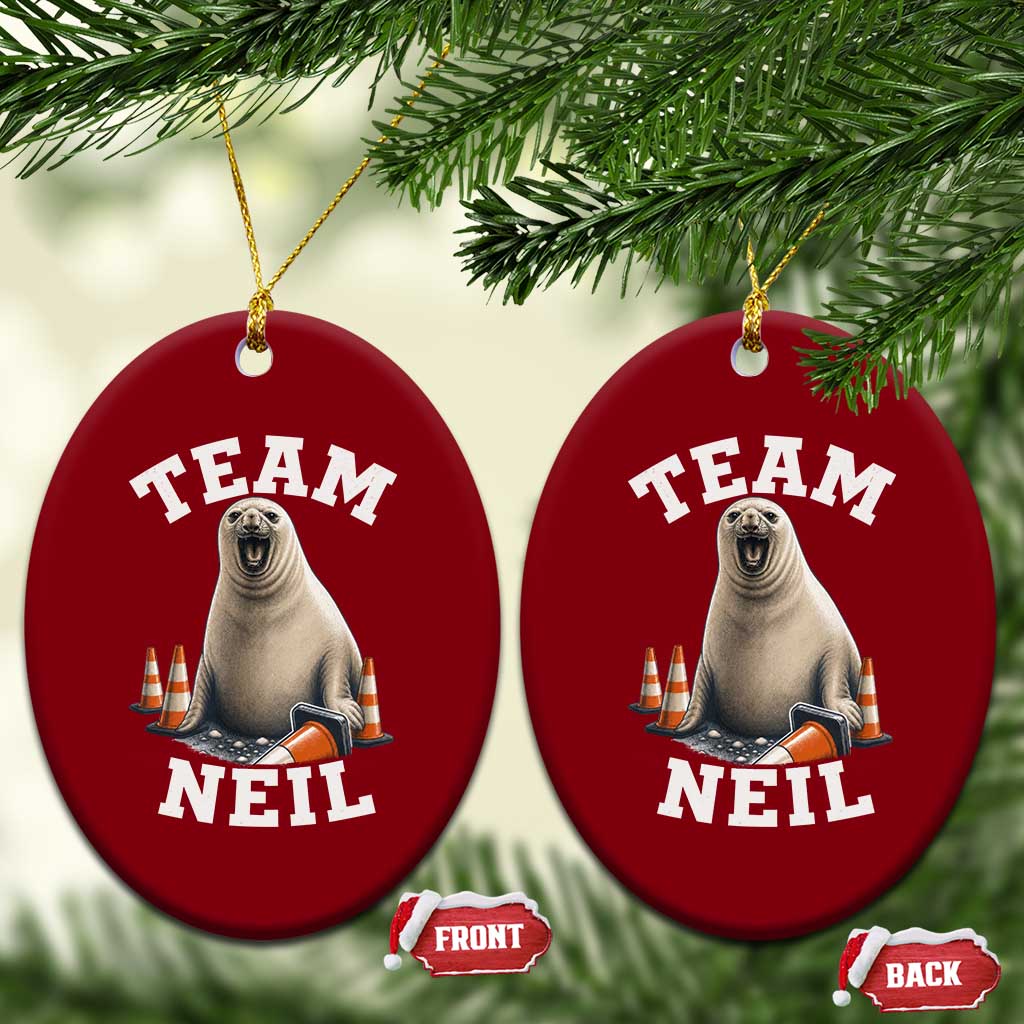 Team Neil The Seal Ceramic Ornament Funny Tasmania Elephant Seal with Traffic Cone