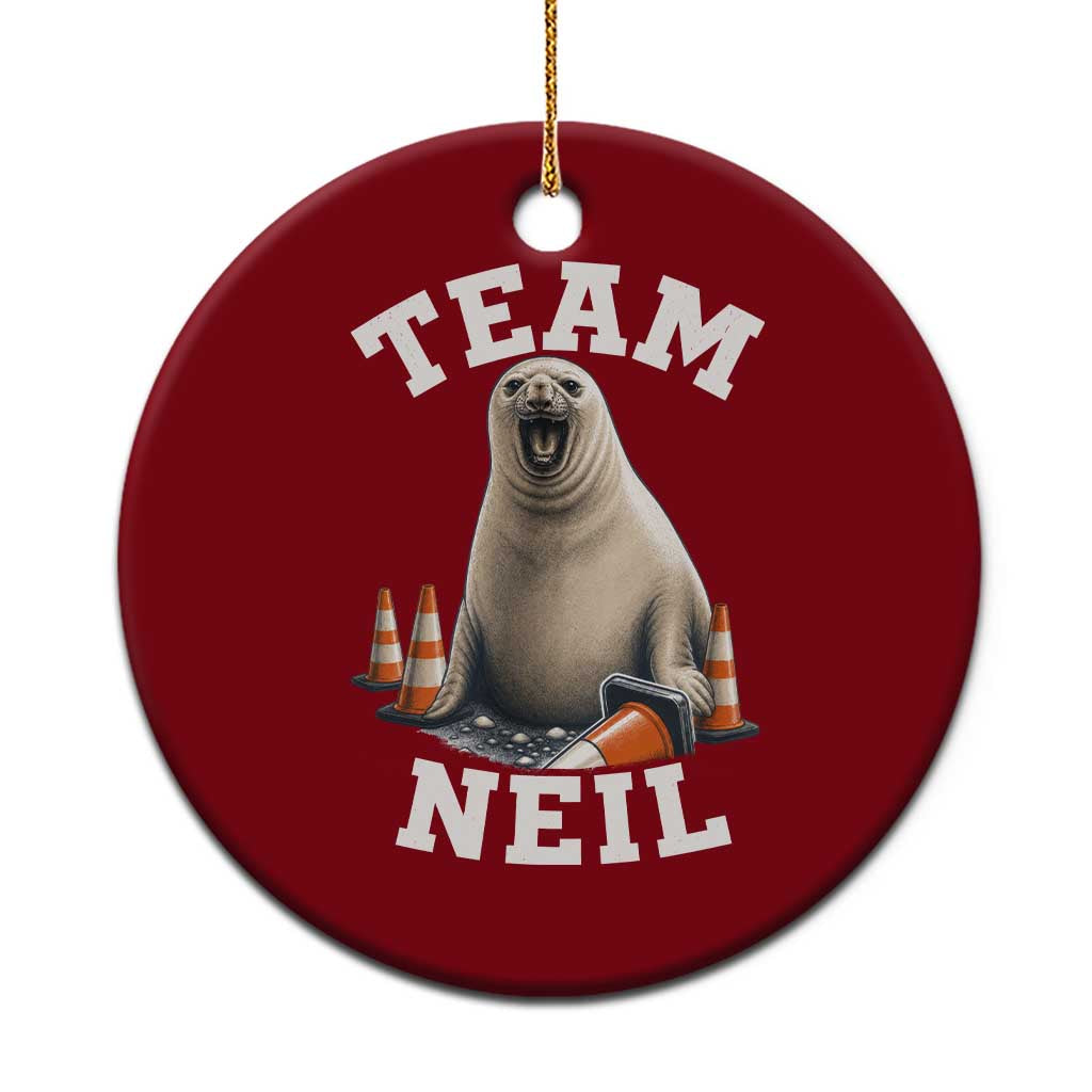 Team Neil The Seal Ceramic Ornament Funny Tasmania Elephant Seal with Traffic Cone