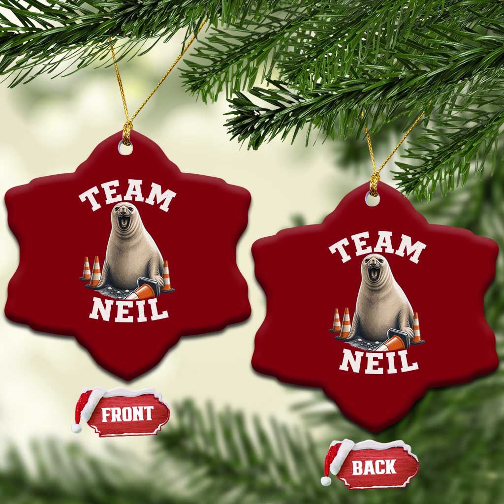 Team Neil The Seal Ceramic Ornament Funny Tasmania Elephant Seal with Traffic Cone