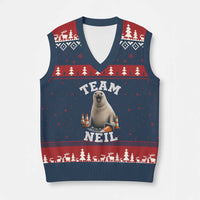 Team Neil The Seal V-Neck Knit Sweater Vest Funny Tasmania Elephant Seal with Traffic Cone