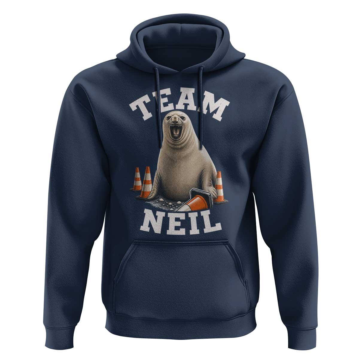 Team Neil The Seal Hoodie Funny Tasmania Elephant Seal with Traffic Cone