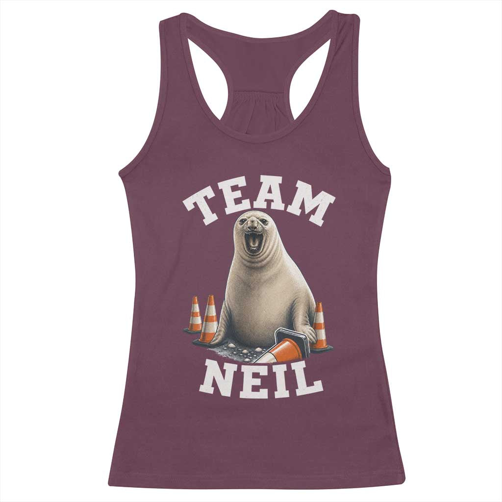 Team Neil The Seal Racerback Tank Top Funny Tasmania Elephant Seal with Traffic Cone