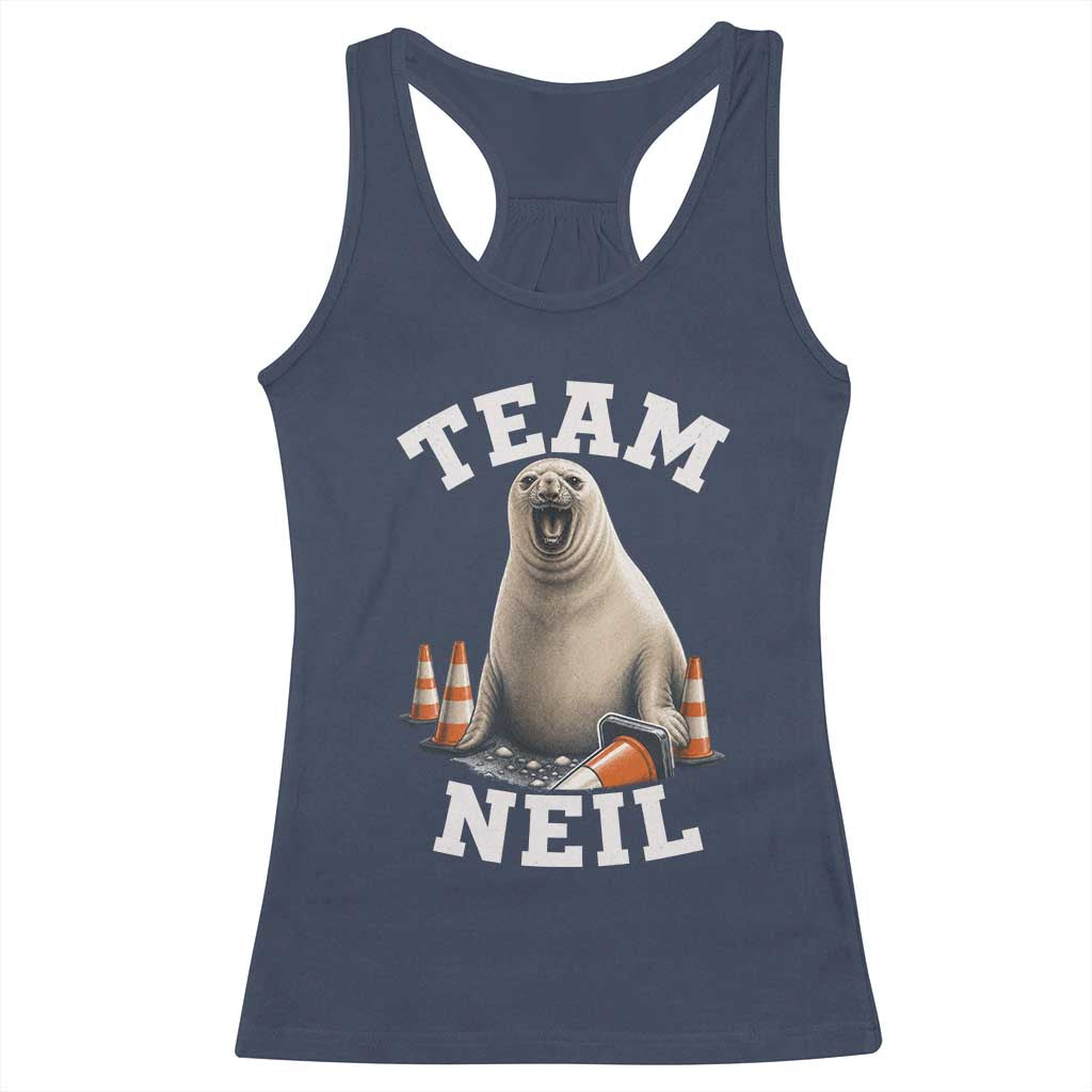 Team Neil The Seal Racerback Tank Top Funny Tasmania Elephant Seal with Traffic Cone