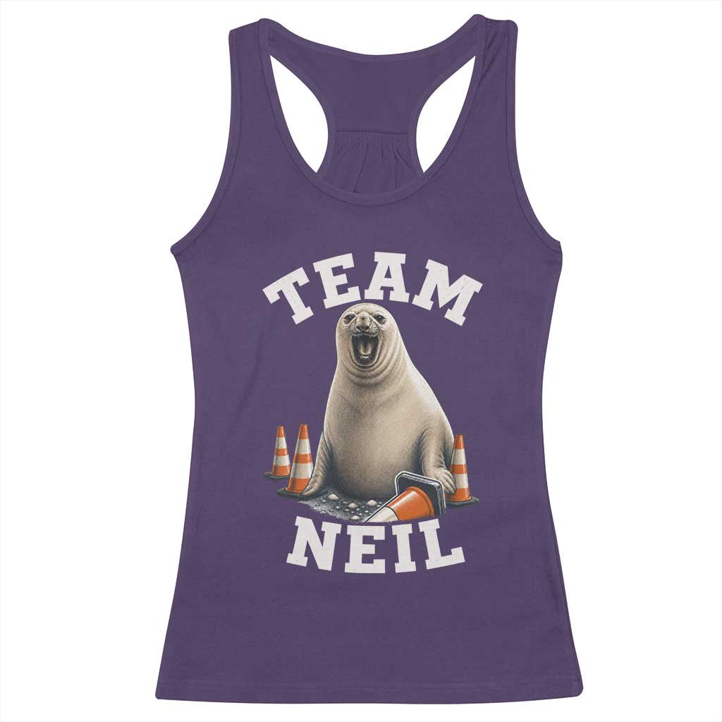 Team Neil The Seal Racerback Tank Top Funny Tasmania Elephant Seal with Traffic Cone