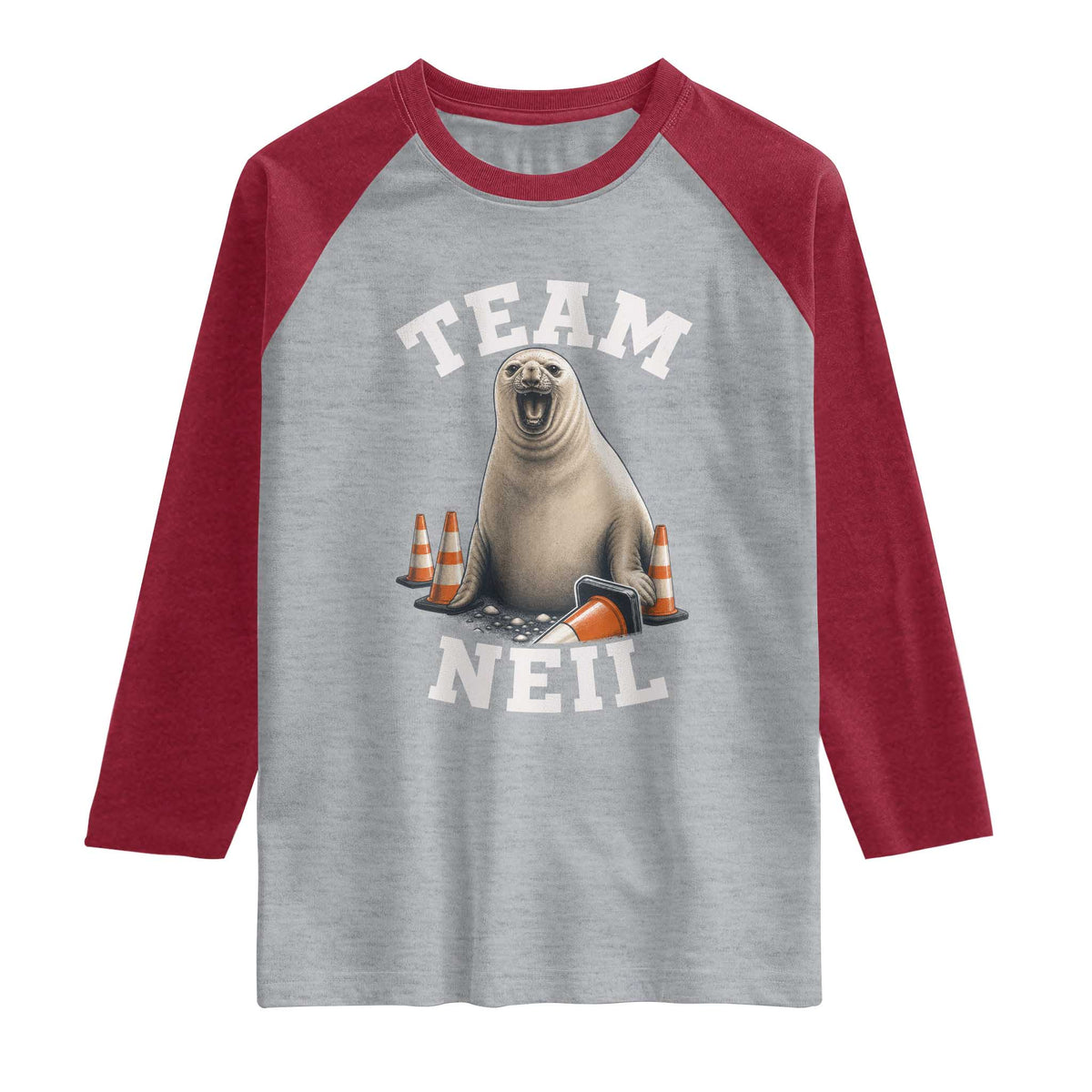 Team Neil The Seal Raglan Shirt Funny Tasmania Elephant Seal with Traffic Cone