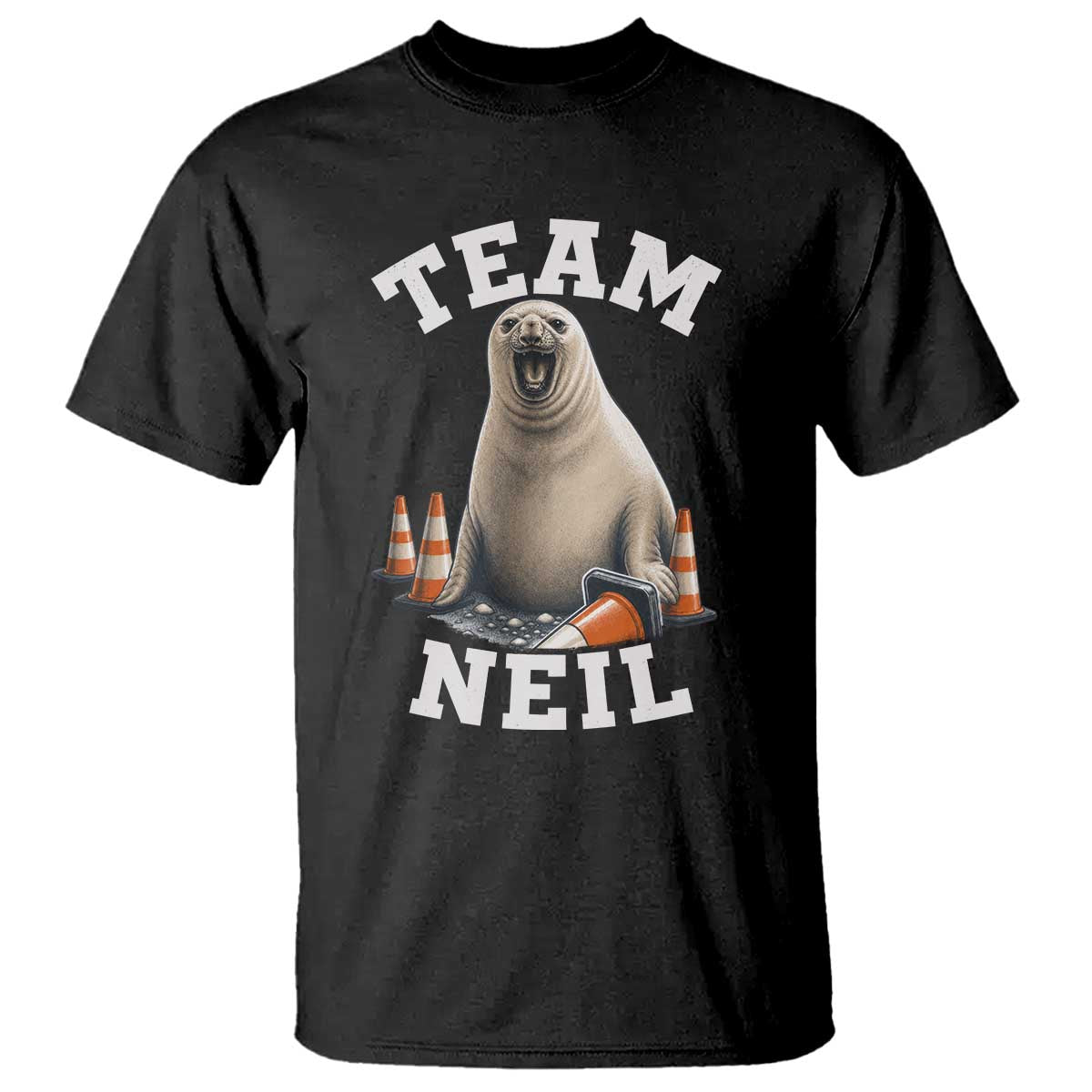 Team Neil The Seal T Shirt Funny Tasmania Elephant Seal with Traffic Cone