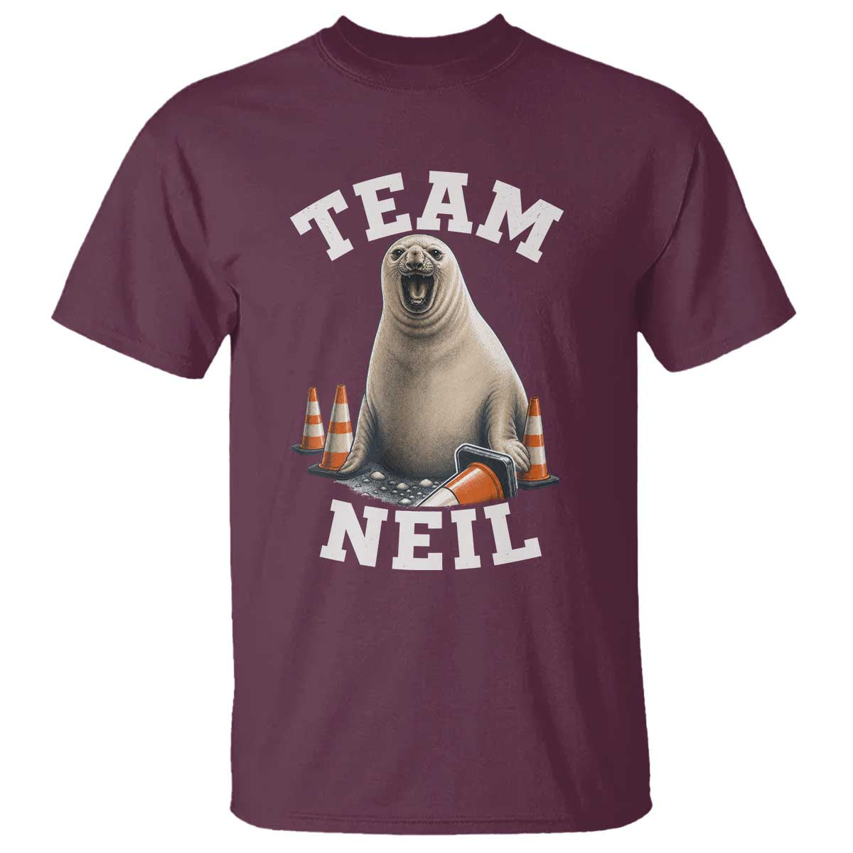 Team Neil The Seal T Shirt Funny Tasmania Elephant Seal with Traffic Cone