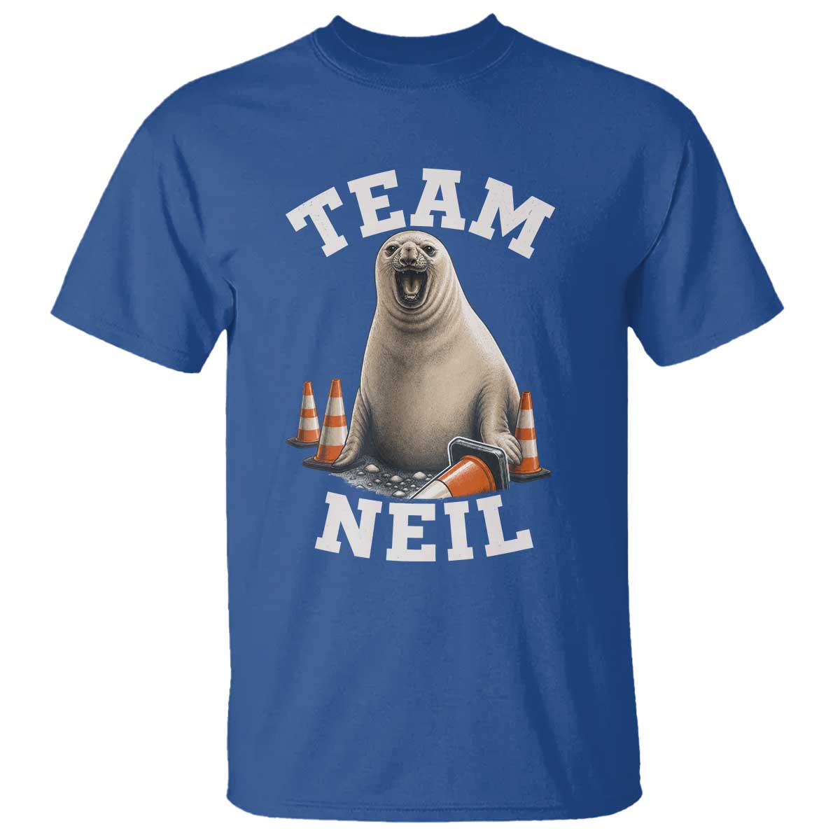 Team Neil The Seal T Shirt Funny Tasmania Elephant Seal with Traffic Cone