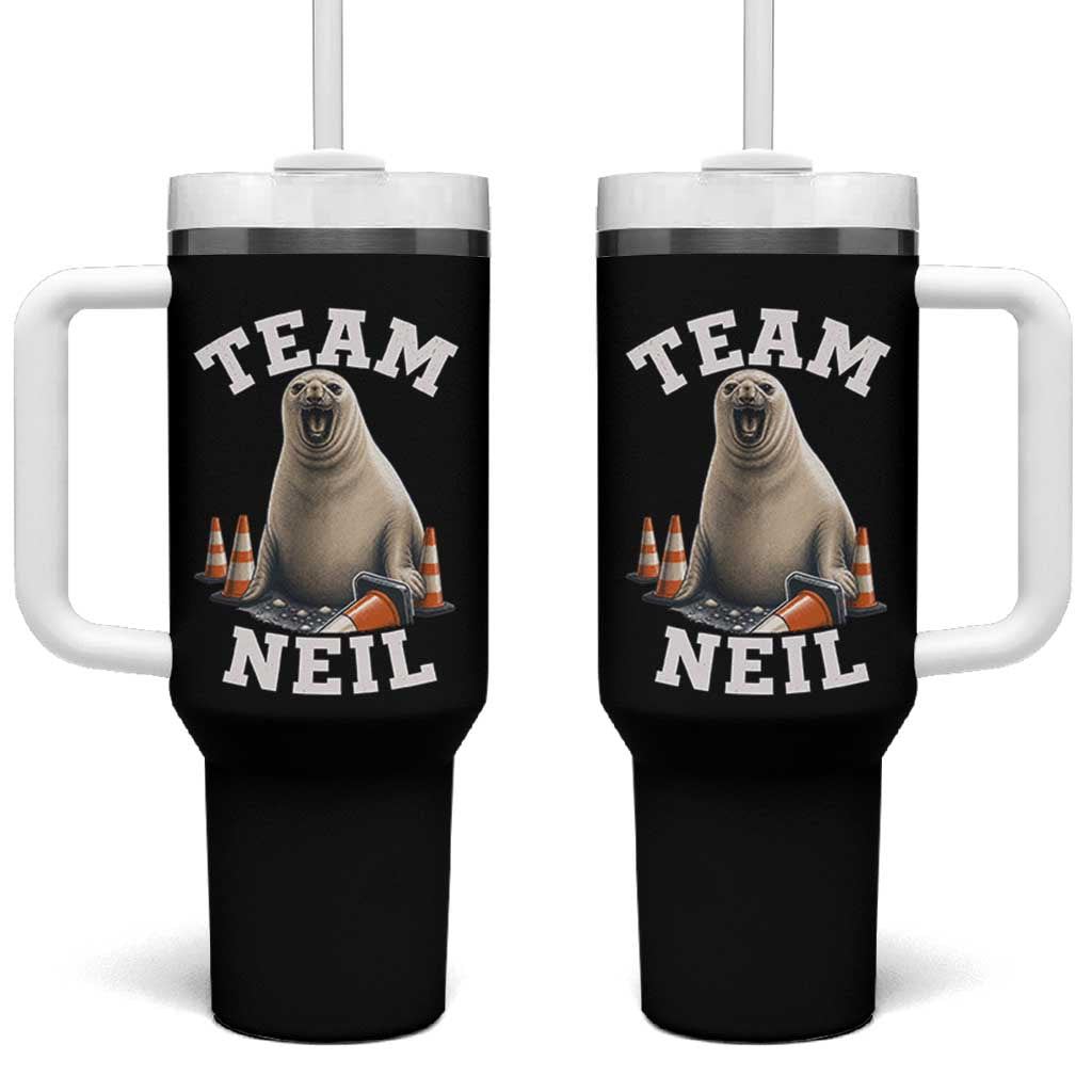 Team Neil The Seal Tumbler With Handle Funny Tasmania Elephant Seal with Traffic Cone