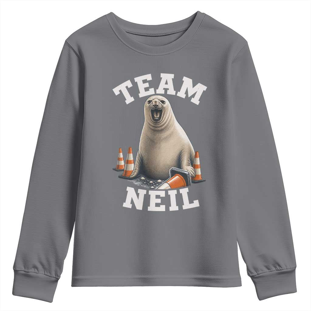 Team Neil The Seal Youth Sweatshirt Funny Tasmania Elephant Seal with Traffic Cone
