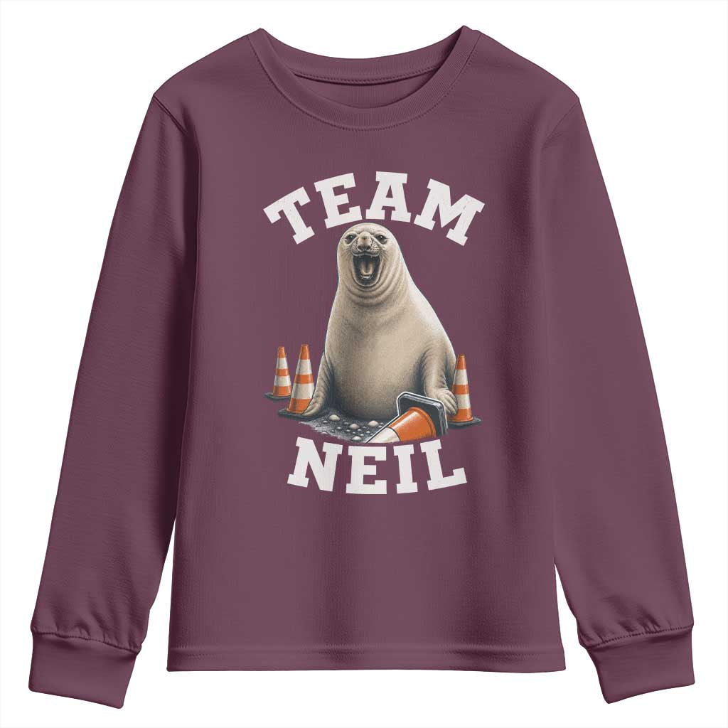 Team Neil The Seal Youth Sweatshirt Funny Tasmania Elephant Seal with Traffic Cone