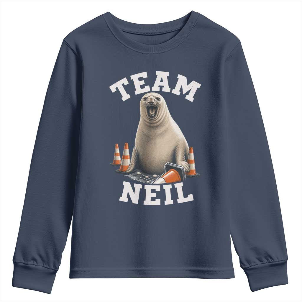 Team Neil The Seal Youth Sweatshirt Funny Tasmania Elephant Seal with Traffic Cone