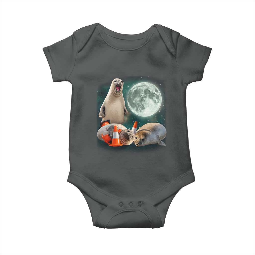 Funny Neil The Seal Howling at Moon 90s Retro Baby Onesie