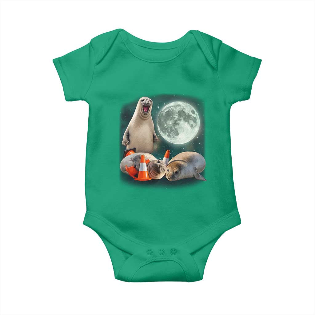 Funny Neil The Seal Howling at Moon 90s Retro Baby Onesie