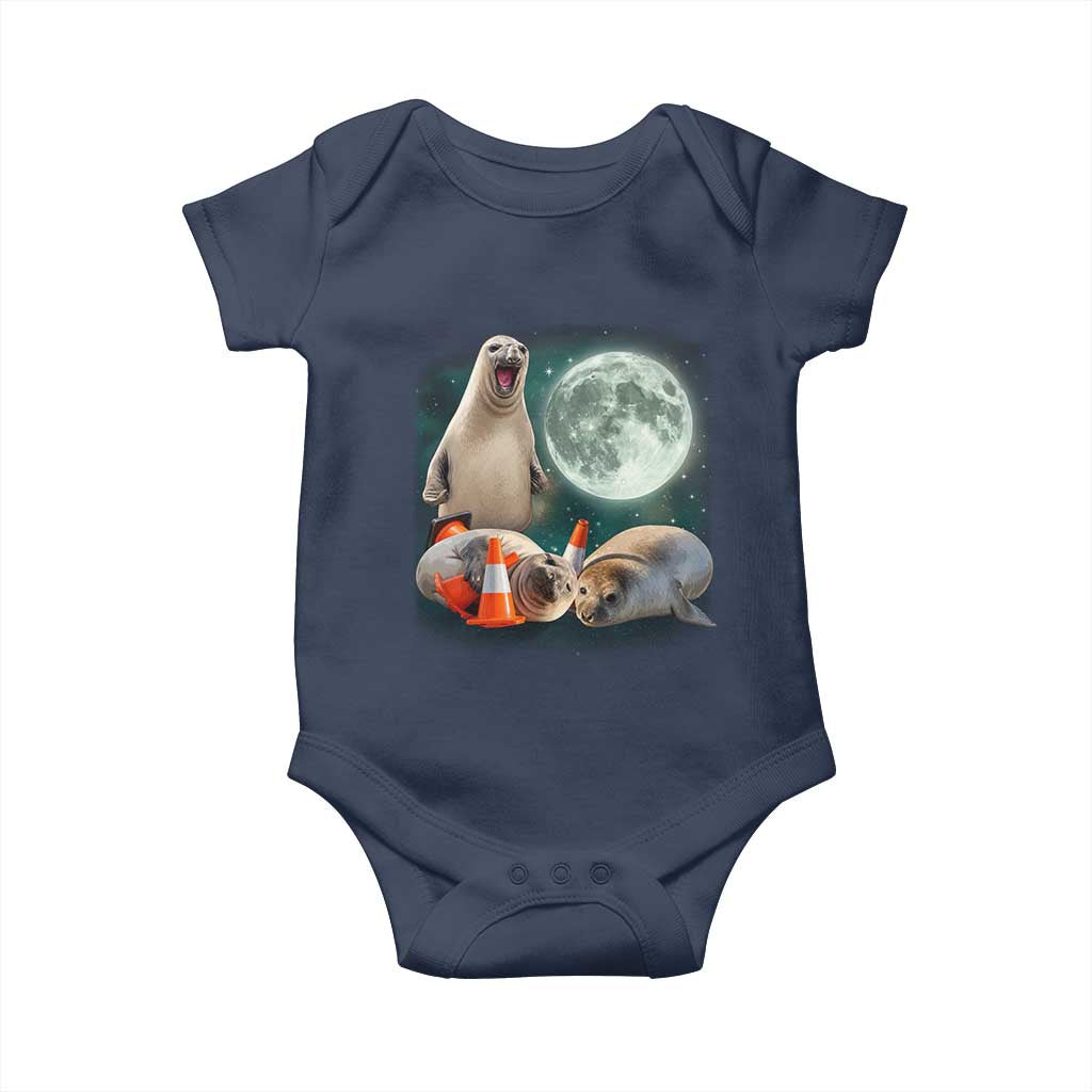 Funny Neil The Seal Howling at Moon 90s Retro Baby Onesie