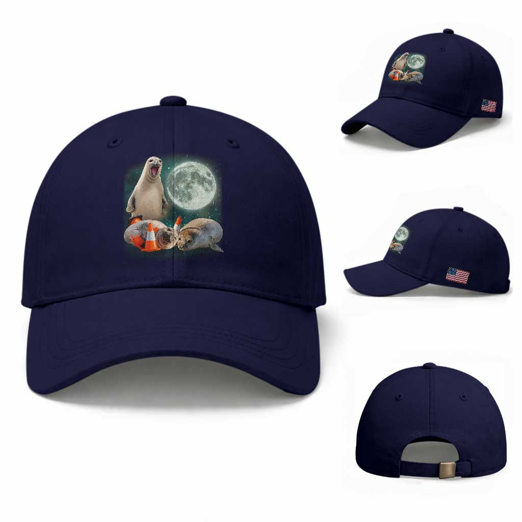 Funny Neil The Seal Howling at Moon 90s Retro Baseball Cap