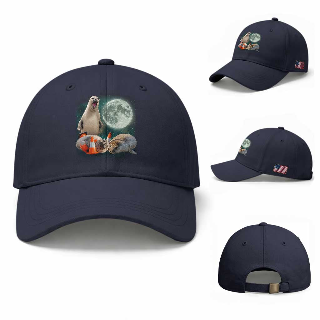 Funny Neil The Seal Howling at Moon 90s Retro Baseball Cap